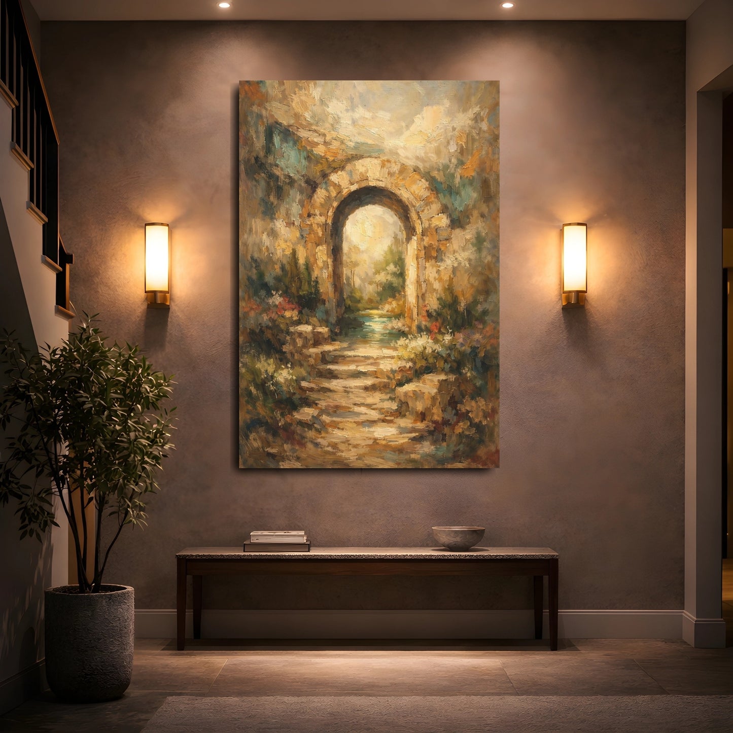 Mockup 4. Nature Garden Archway Warm Tones Archway shown as stretched canvas wall art