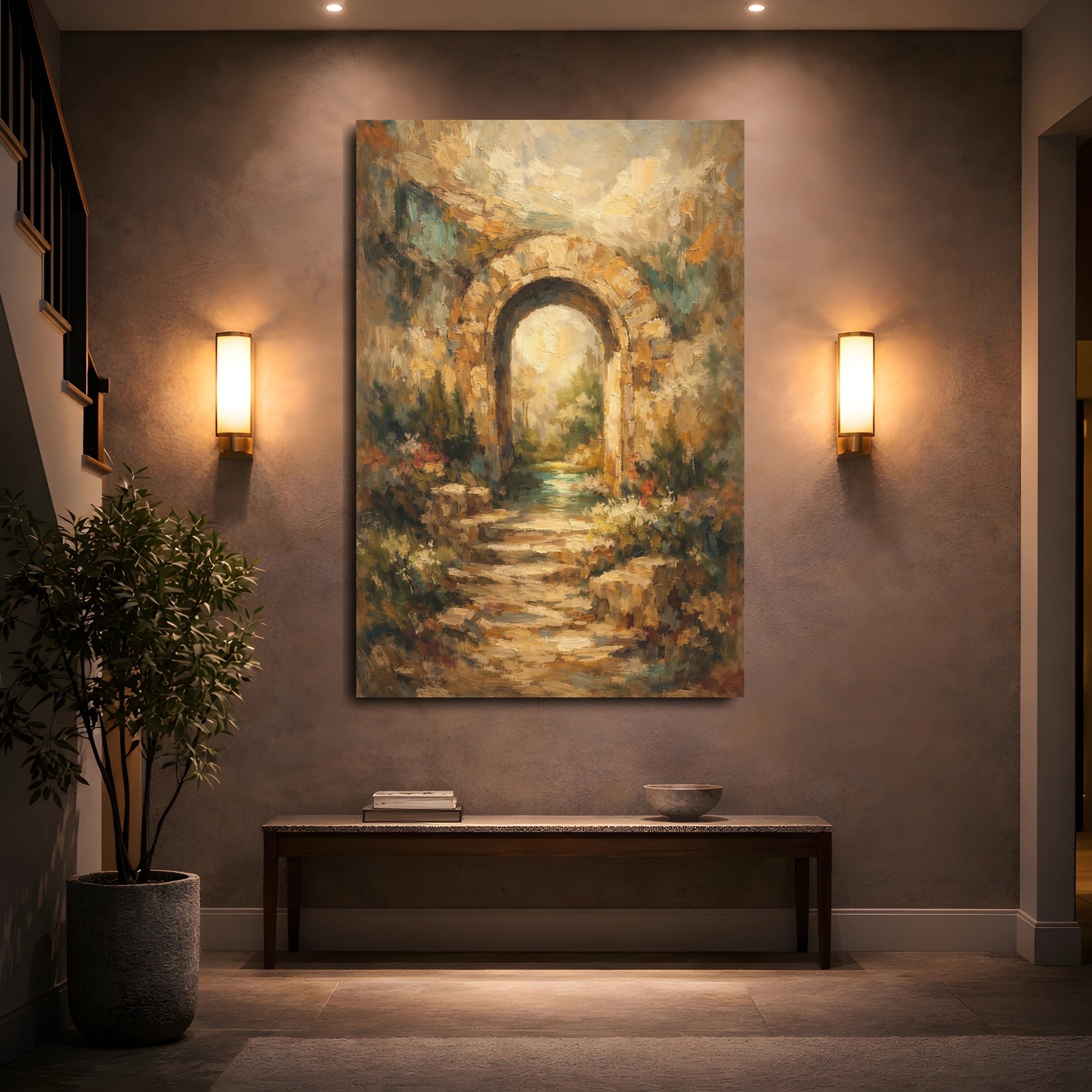 Mockup 4. Nature Garden Archway Warm Tones Archway shown as stretched canvas wall art