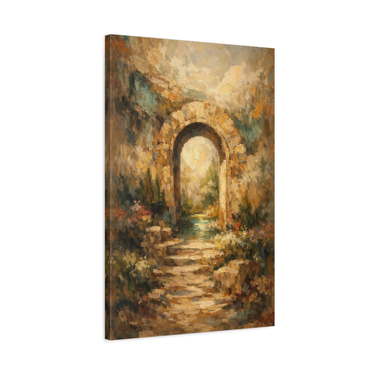 Side Mockup 2. Nature Garden Archway Warm Tones Archway shown as stretched canvas wall art