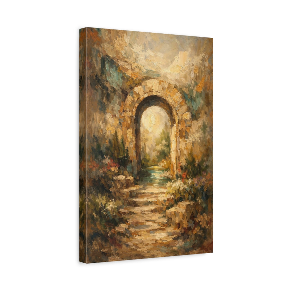 Side Mockup 4. Nature Garden Archway Warm Tones Archway shown as stretched canvas wall art