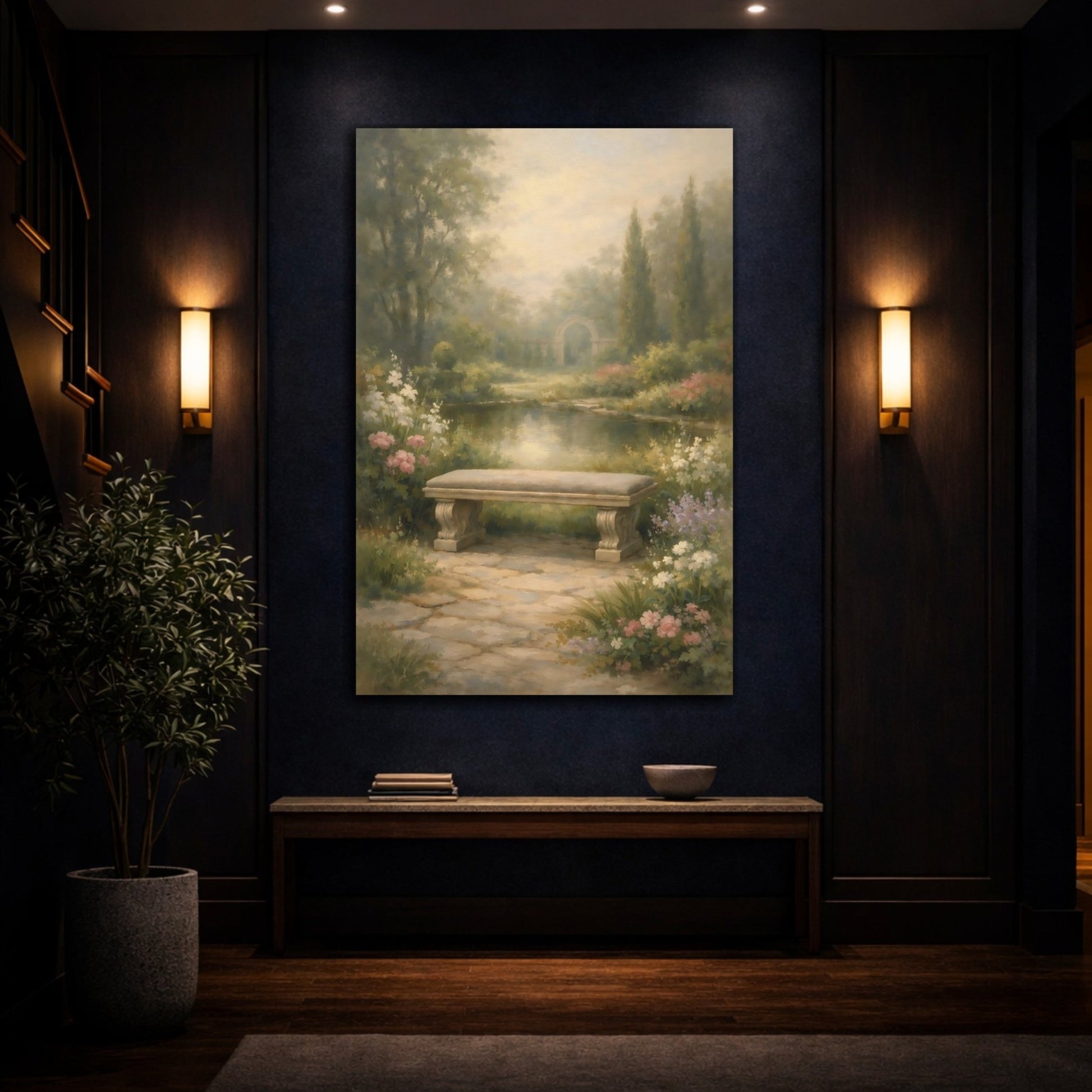 Nature Garden Bench Muted - Canvas Wall Art Print - YesArtYes