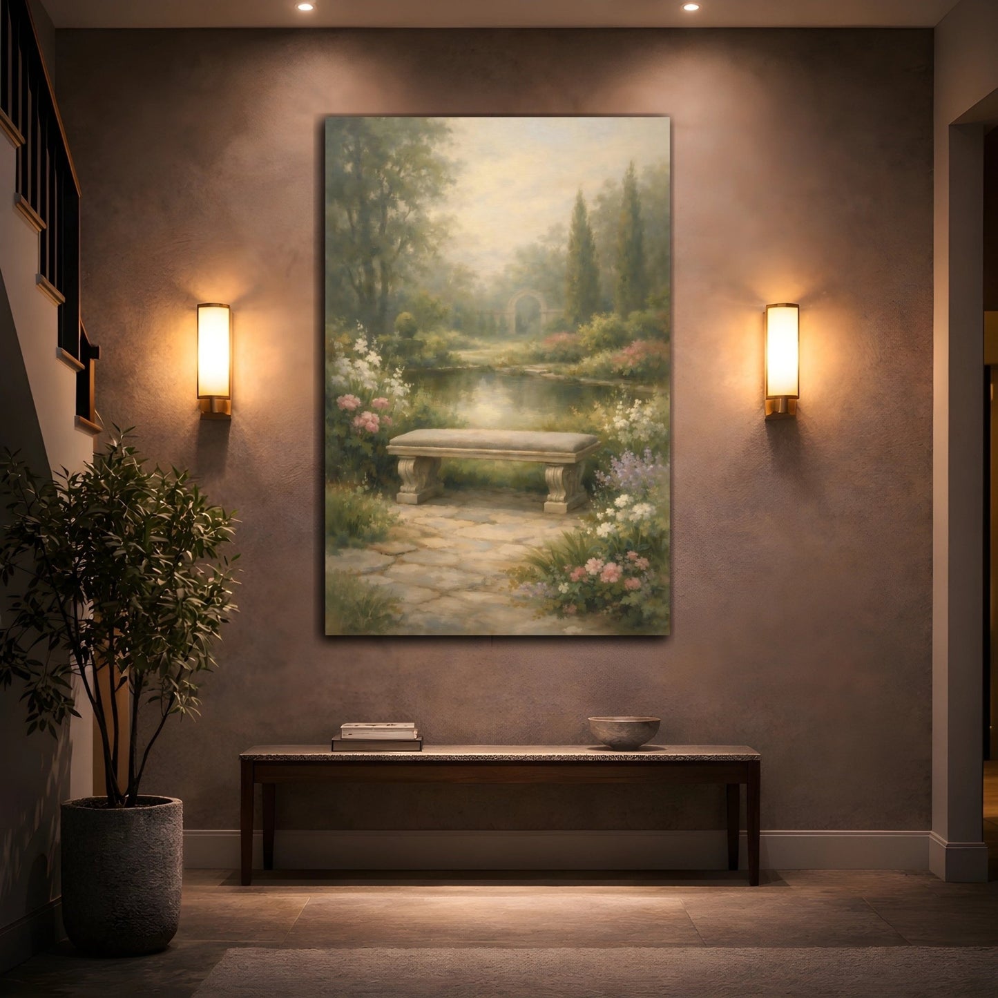 Nature Garden Bench Muted - Canvas Wall Art Print - YesArtYes