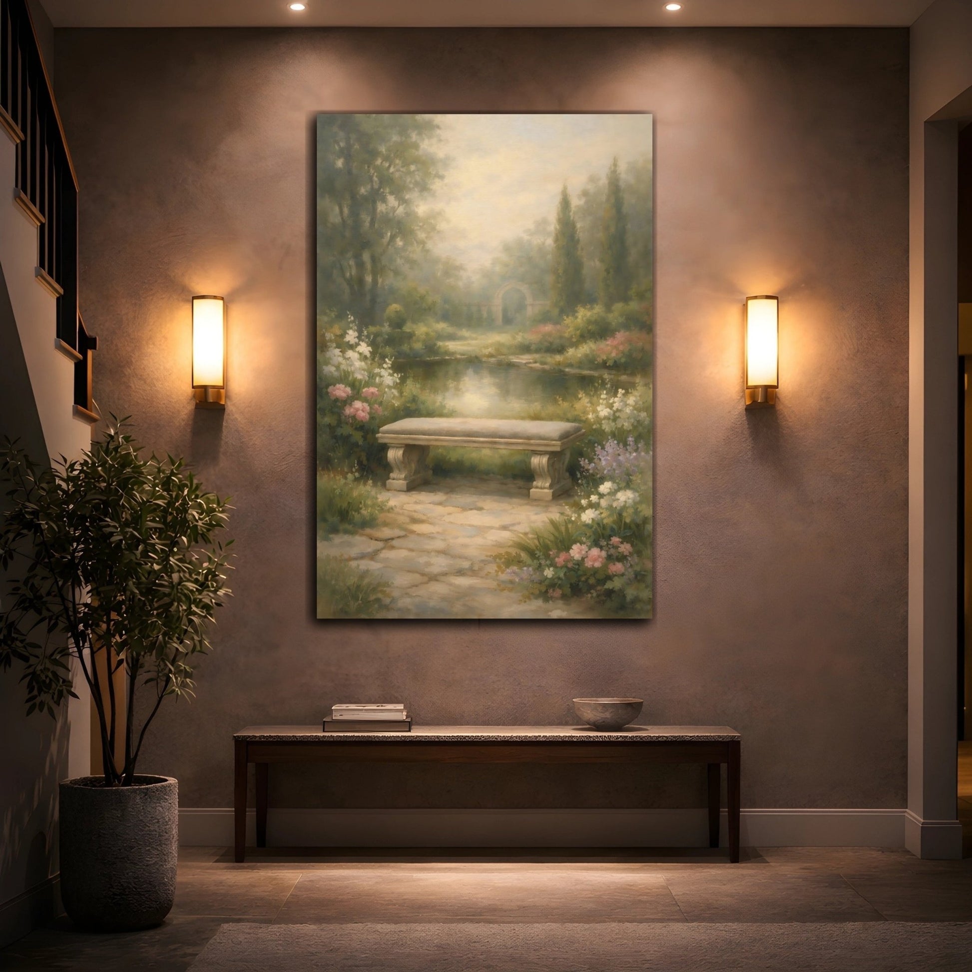 Nature Garden Bench Muted - Canvas Wall Art Print - YesArtYes