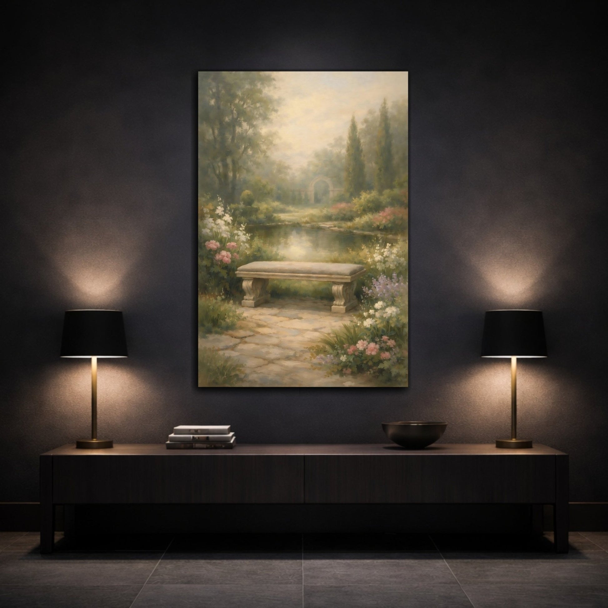 Nature Garden Bench Muted - Canvas Wall Art Print - YesArtYes