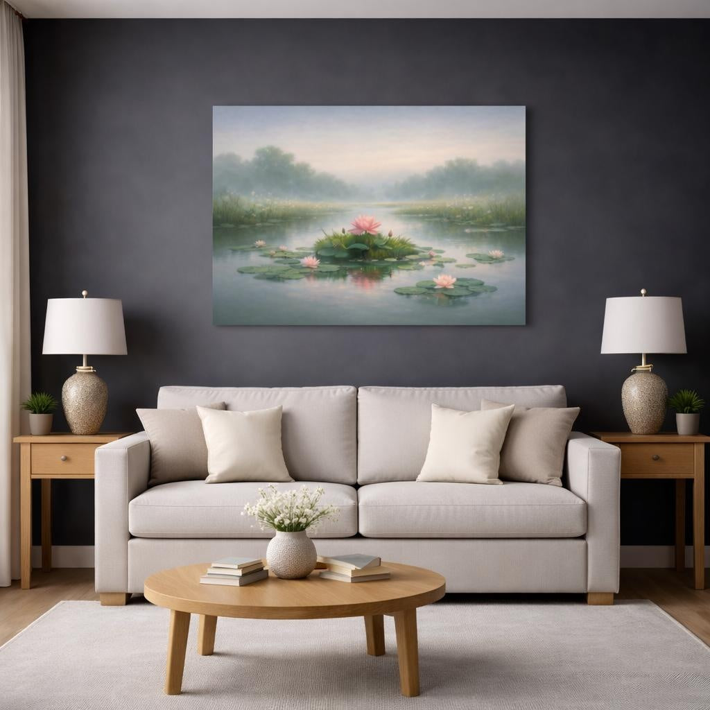 Nature Garden Calm shown as canvas wall art in a modern living room