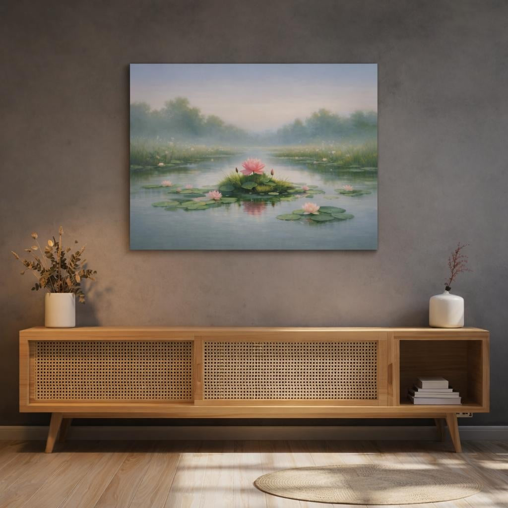 Nature Garden Calm shown as canvas wall art in a refined dining room
