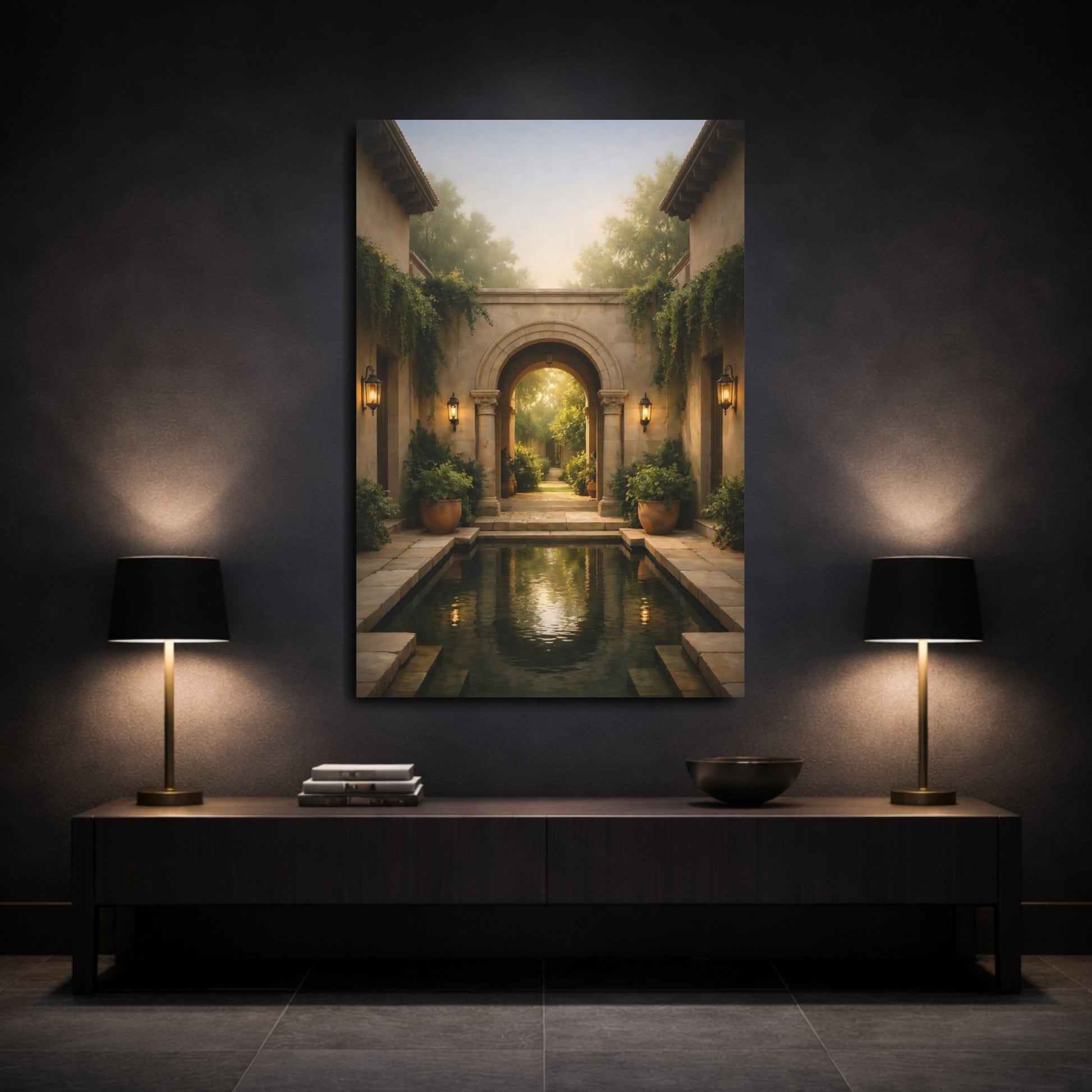 Mockup 2. Nature Garden Courtyard Garden Archway shown as stretched canvas wall art