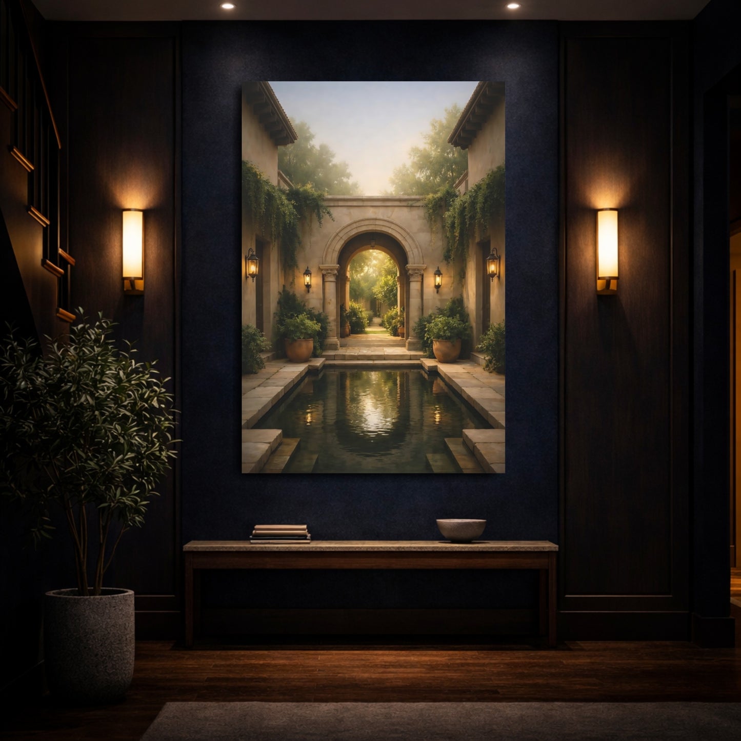 Mockup 3. Nature Garden Courtyard Garden Archway shown as stretched canvas wall art