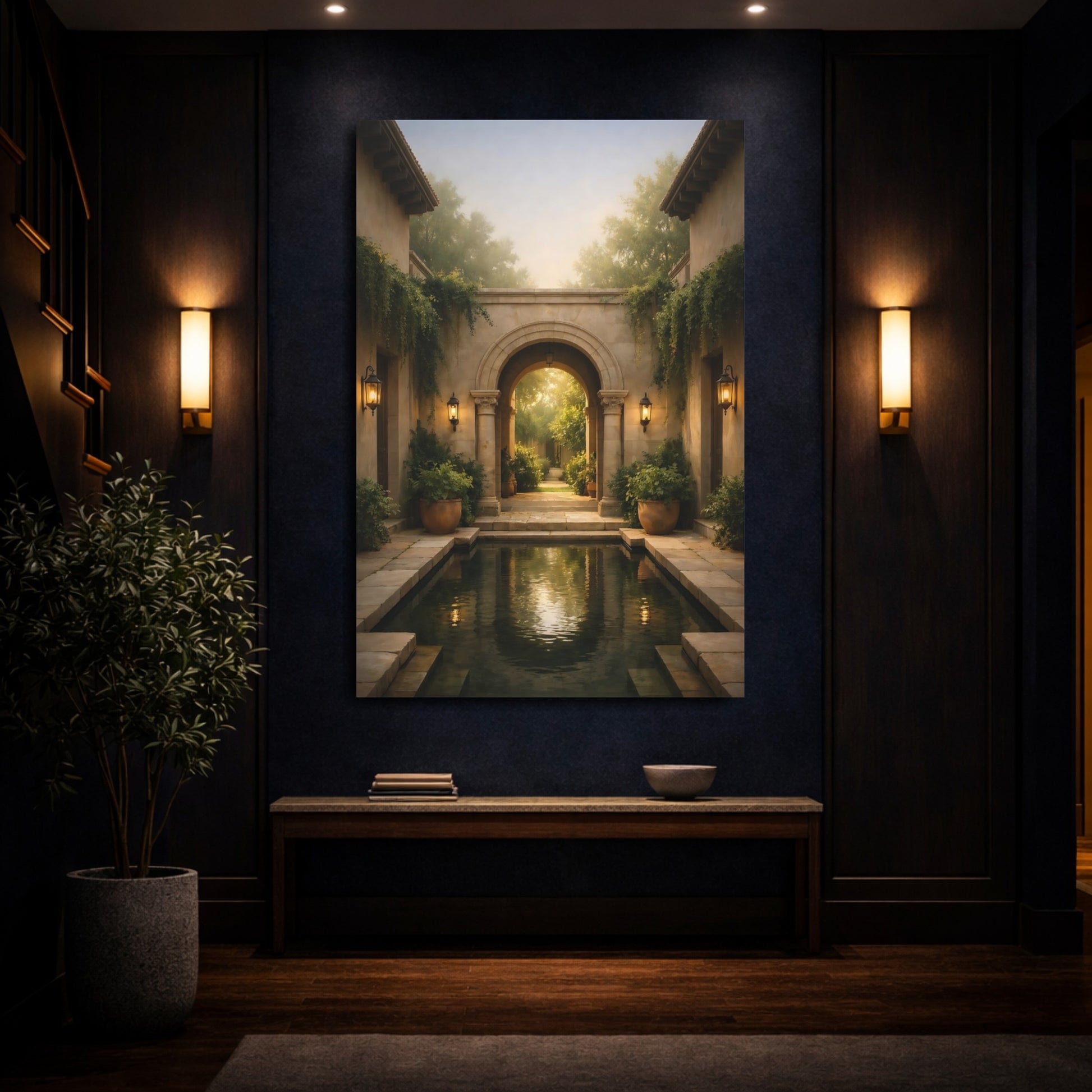Mockup 3. Nature Garden Courtyard Garden Archway shown as stretched canvas wall art