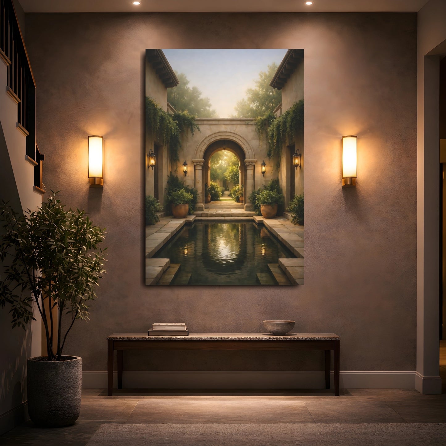 Mockup 4. Nature Garden Courtyard Garden Archway shown as stretched canvas wall art
