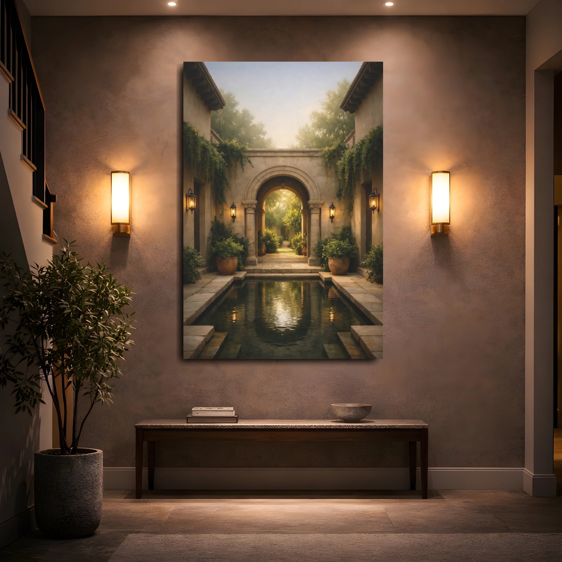 Mockup 4. Nature Garden Courtyard Garden Archway shown as stretched canvas wall art