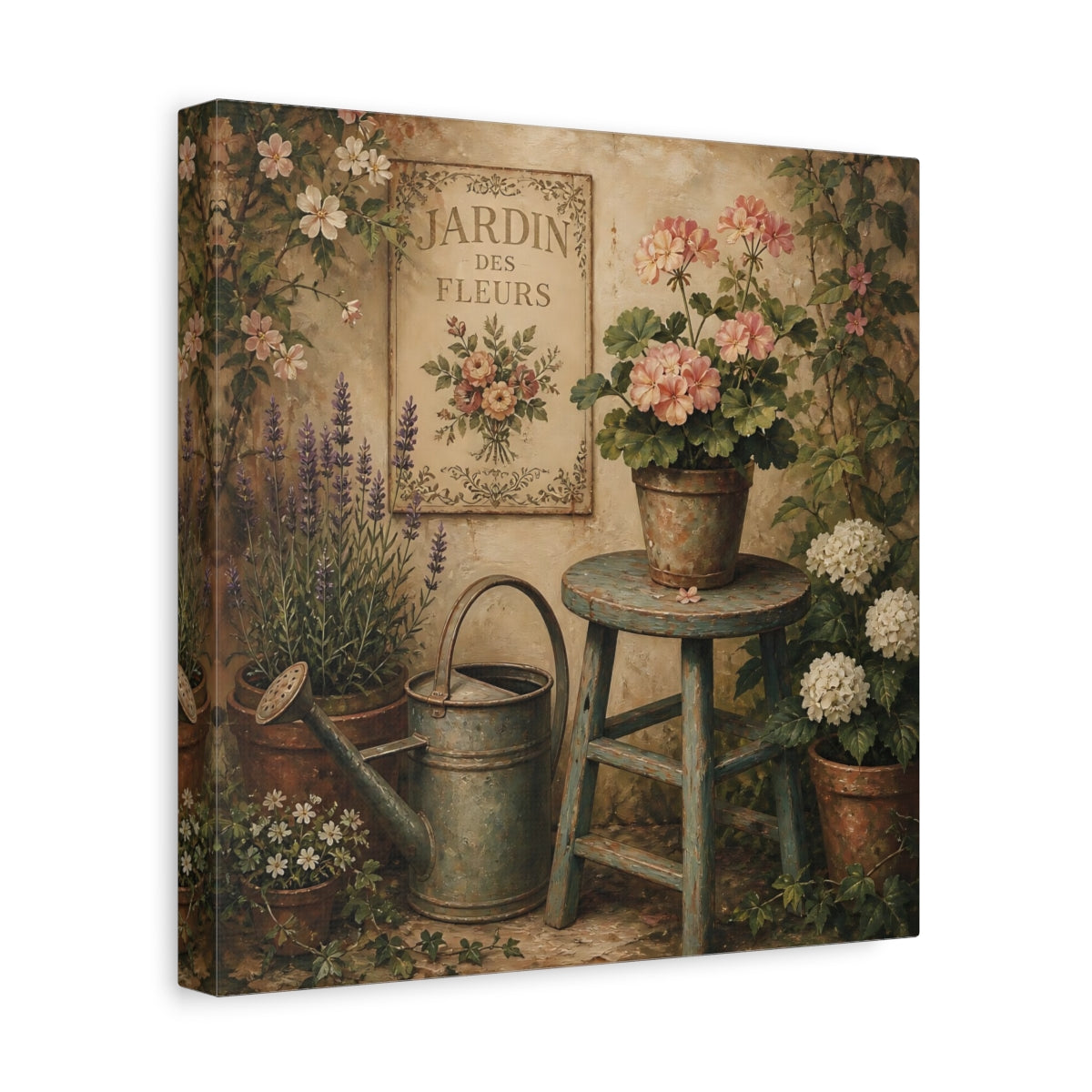 Side Mockup 8. Nature Garden Flowers Vintage Garden shown as stretched canvas wall art