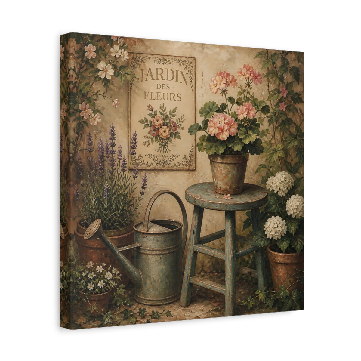Side Mockup 7. Nature Garden Flowers Vintage Garden shown as stretched canvas wall art