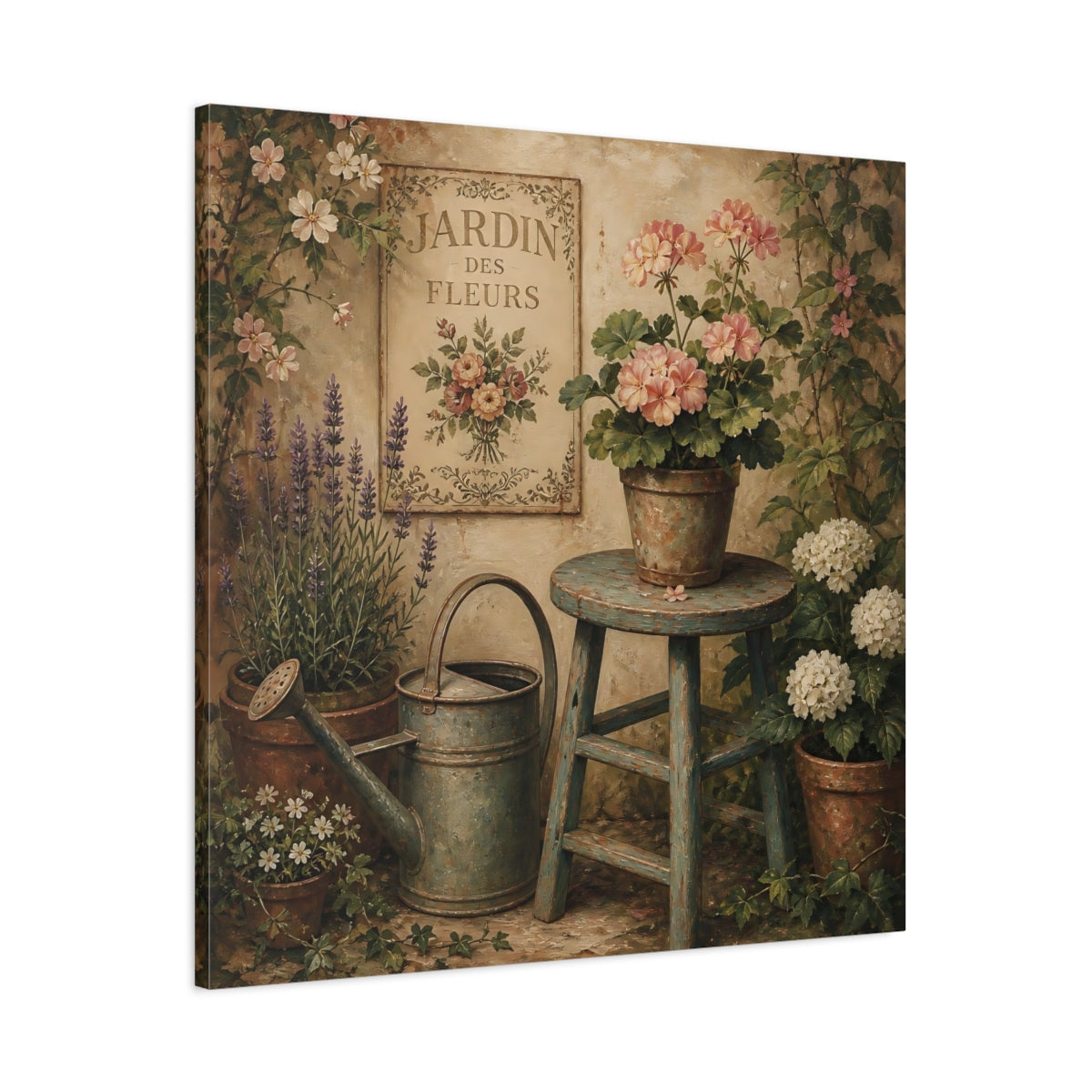 Main Mockup. Nature Garden Flowers Vintage Garden shown as stretched canvas wall art
