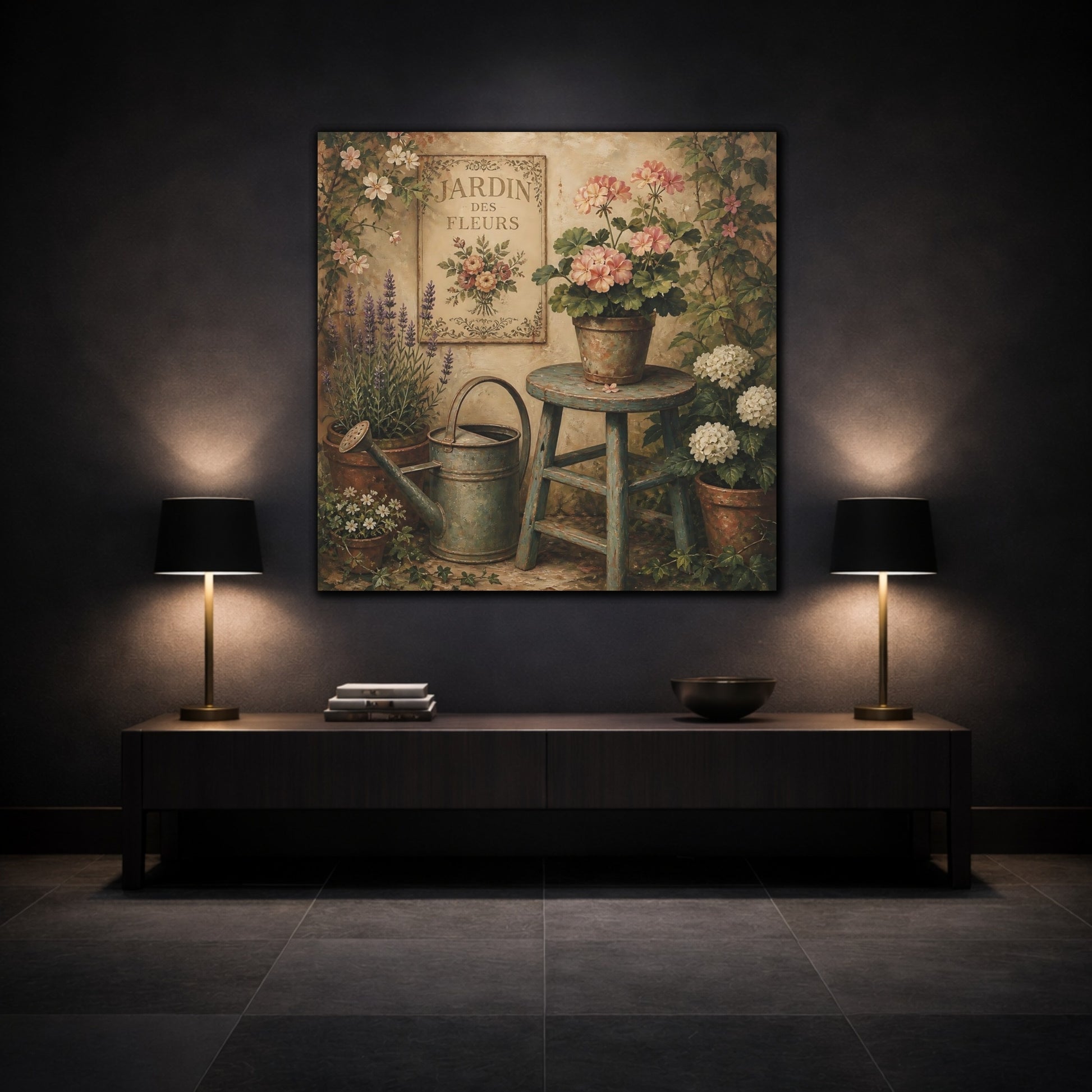 Mockup 3. Nature Garden Flowers Vintage Garden shown as stretched canvas wall art