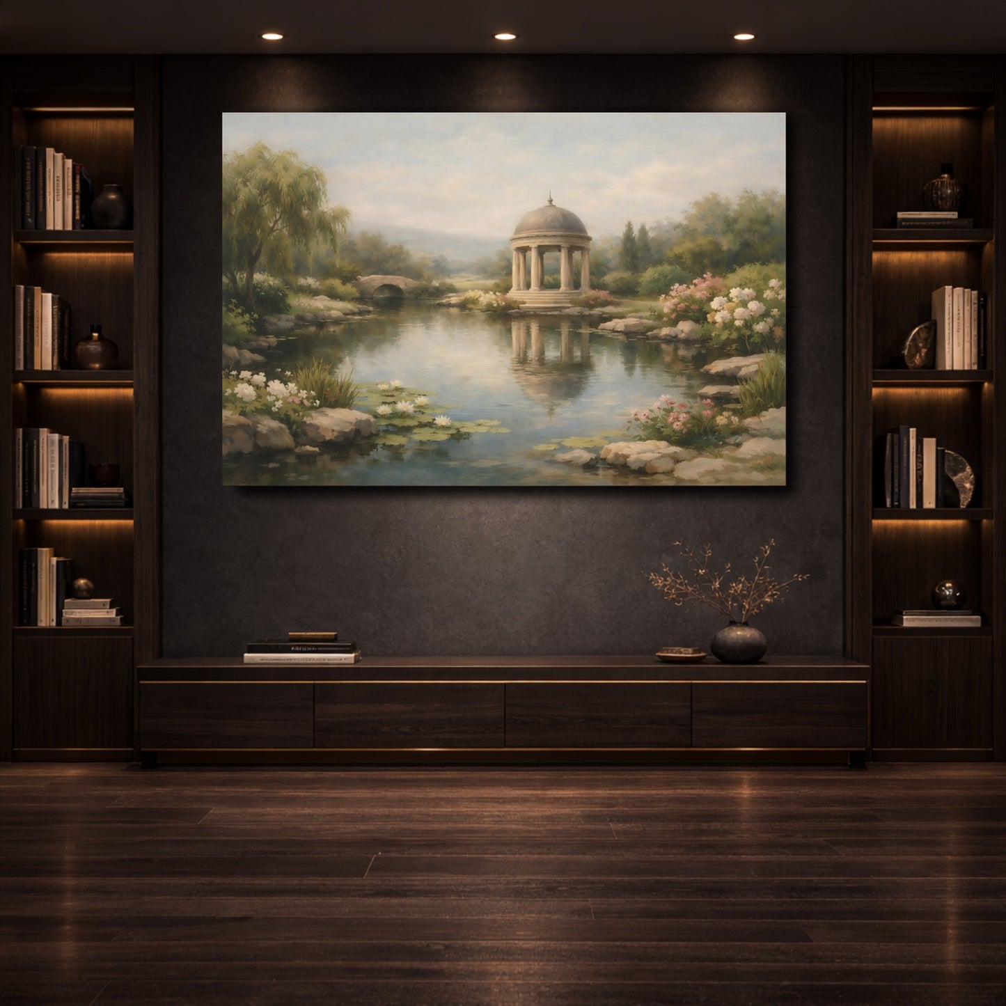 Mockup 3. Nature Garden Gazebo Garden Pond Gazebo shown as stretched canvas wall art