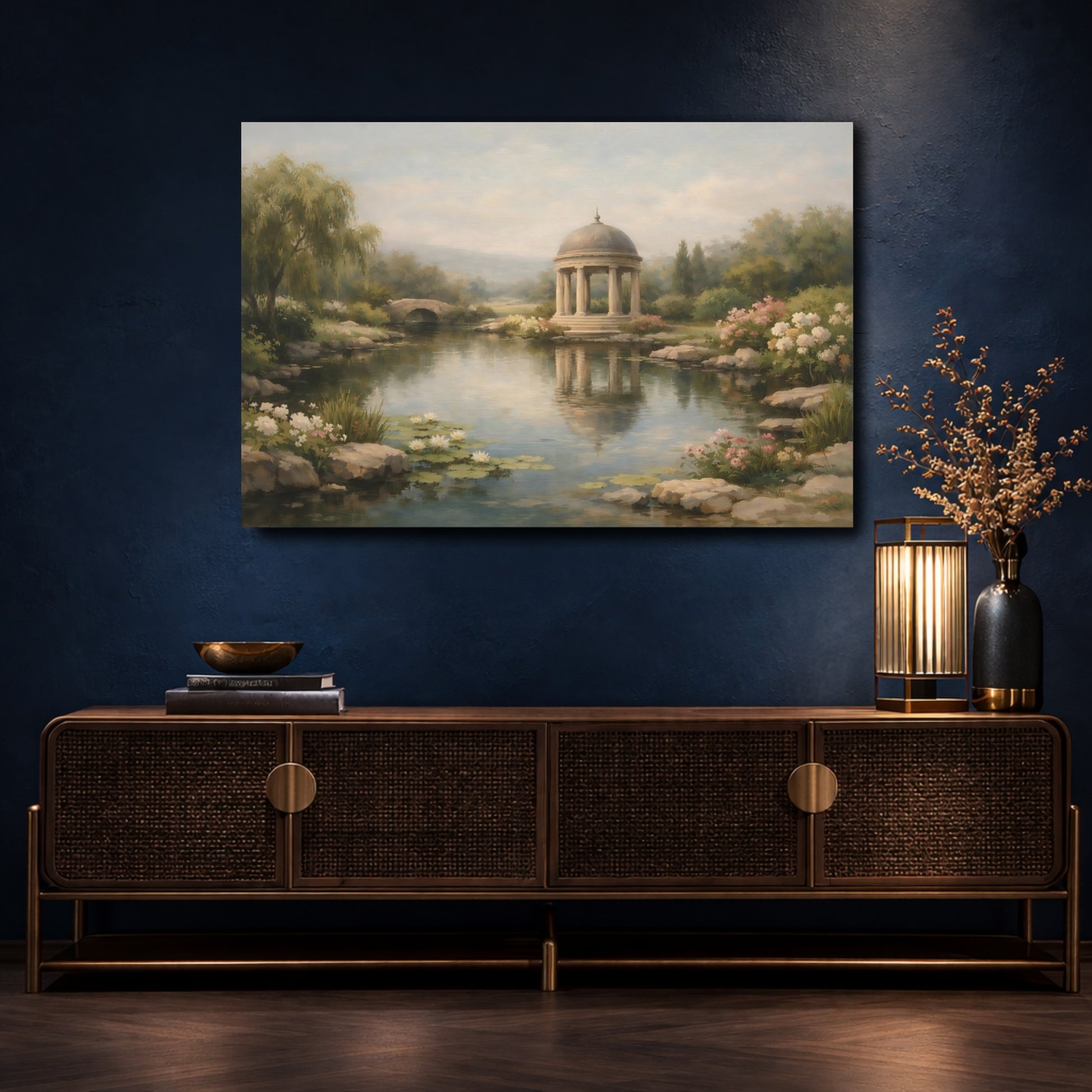 Mockup 4. Nature Garden Gazebo Garden Pond Gazebo shown as stretched canvas wall art