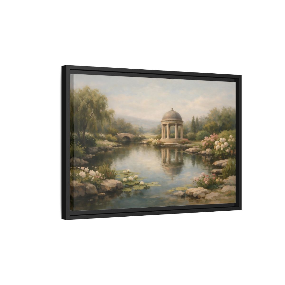 Side Mockup 3. Nature Garden Gazebo Peaceful Garden Gazebo shown as stretched canvas wall art