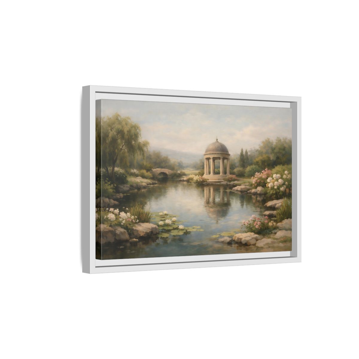 Side Mockup 4. Nature Garden Gazebo Peaceful Garden Gazebo shown as stretched canvas wall art