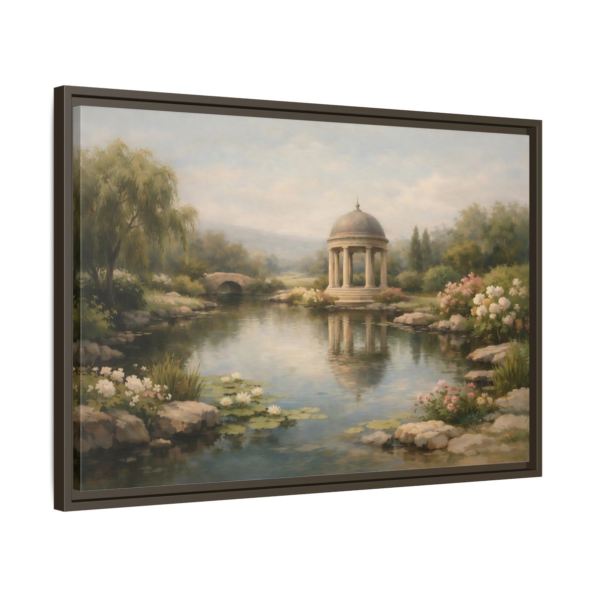 Side Mockup 11. Nature Garden Gazebo Peaceful Garden Gazebo shown as stretched canvas wall art