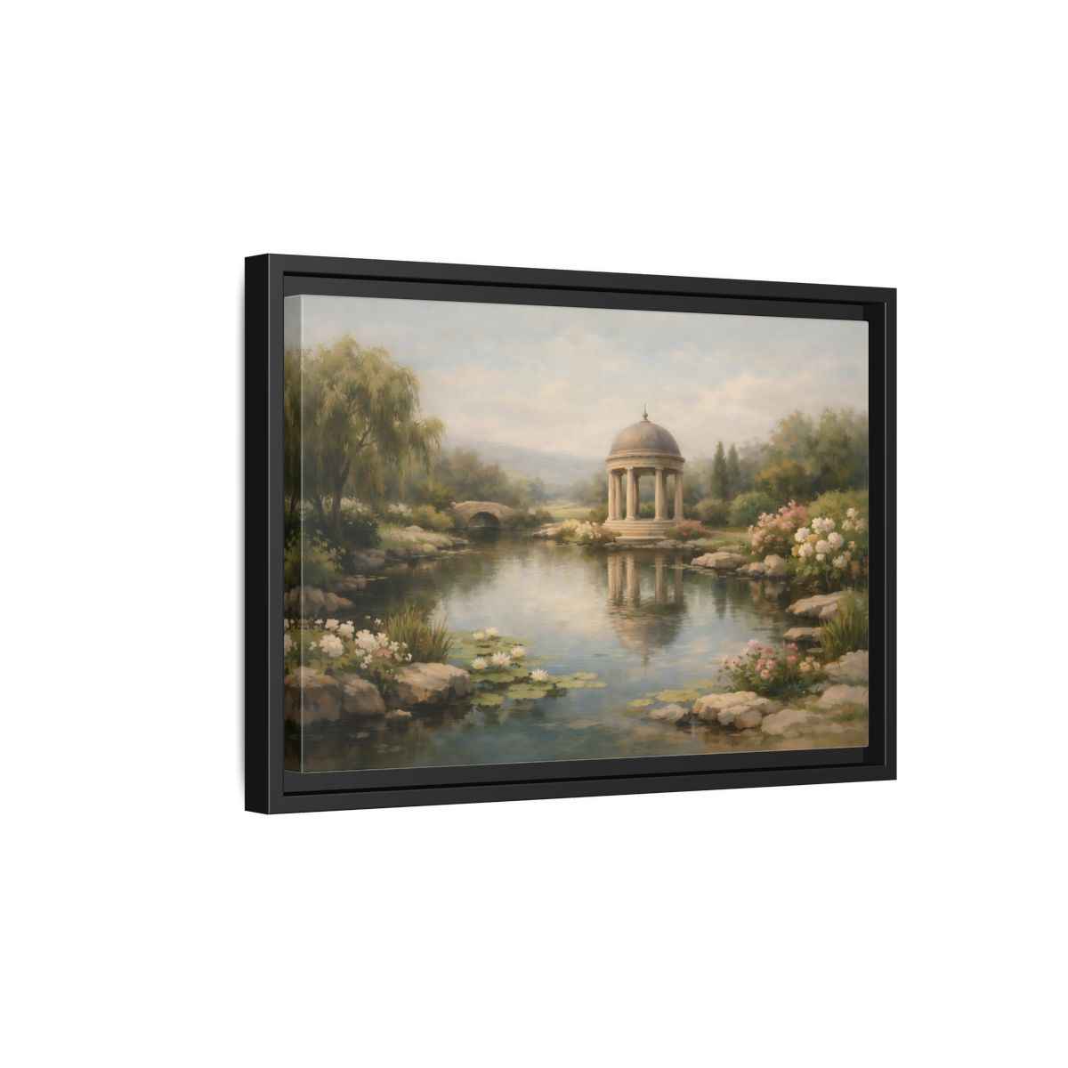 Side Mockup 6. Nature Garden Gazebo Peaceful Garden Gazebo shown as stretched canvas wall art