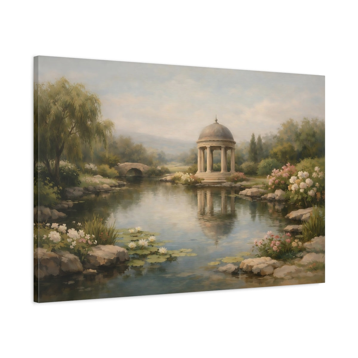 Side Mockup 1. Nature Garden Gazebo Garden Pond Gazebo shown as stretched canvas wall art