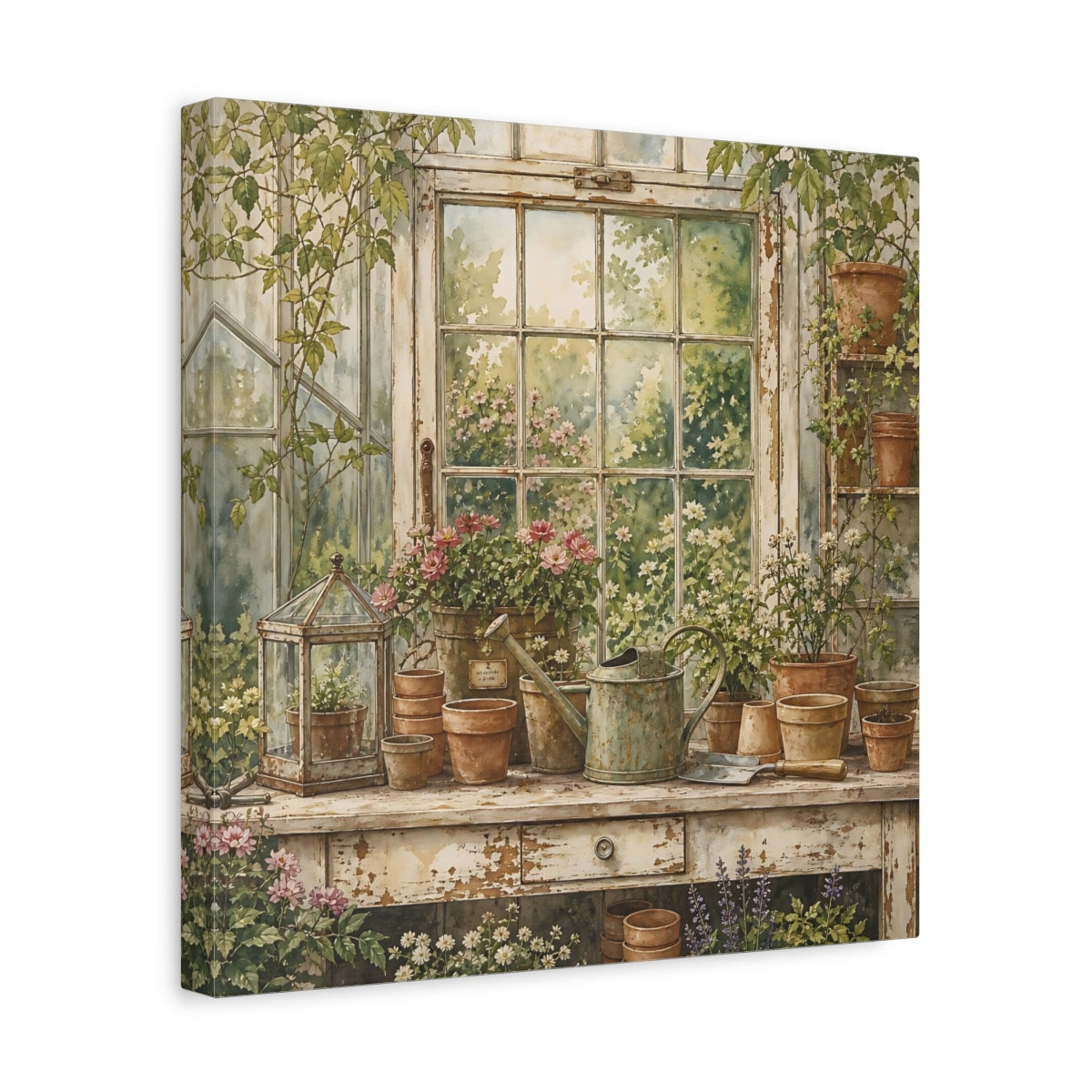 Side Mockup 7. Nature Garden Window Greenhouse Garden shown as stretched canvas wall art