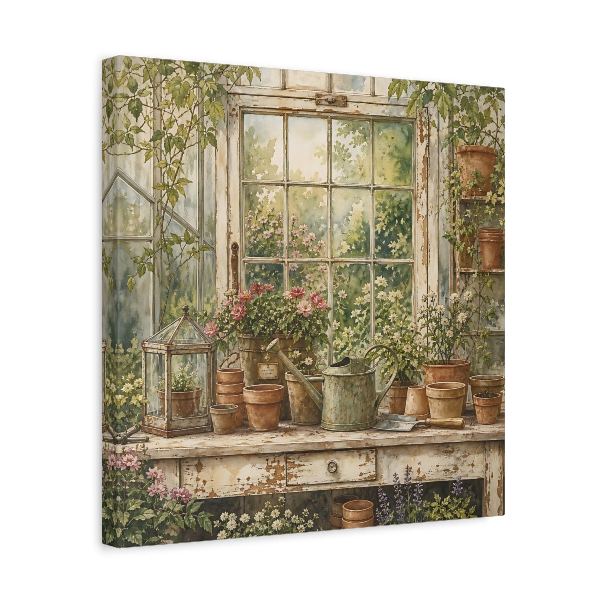 Side Mockup 6. Nature Garden Window Greenhouse Garden shown as stretched canvas wall art