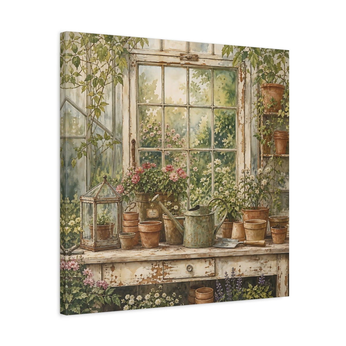 Side Mockup 4. Nature Garden Window Greenhouse Garden shown as stretched canvas wall art