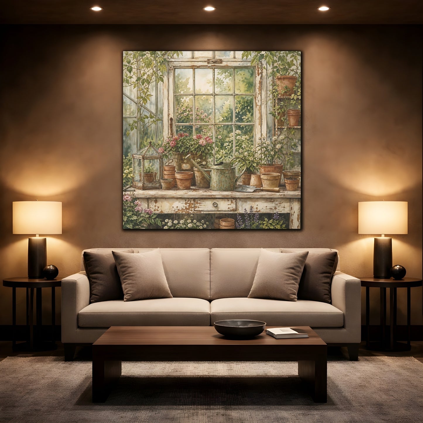 Mockup 2. Nature Garden Window Greenhouse Garden shown as stretched canvas wall art