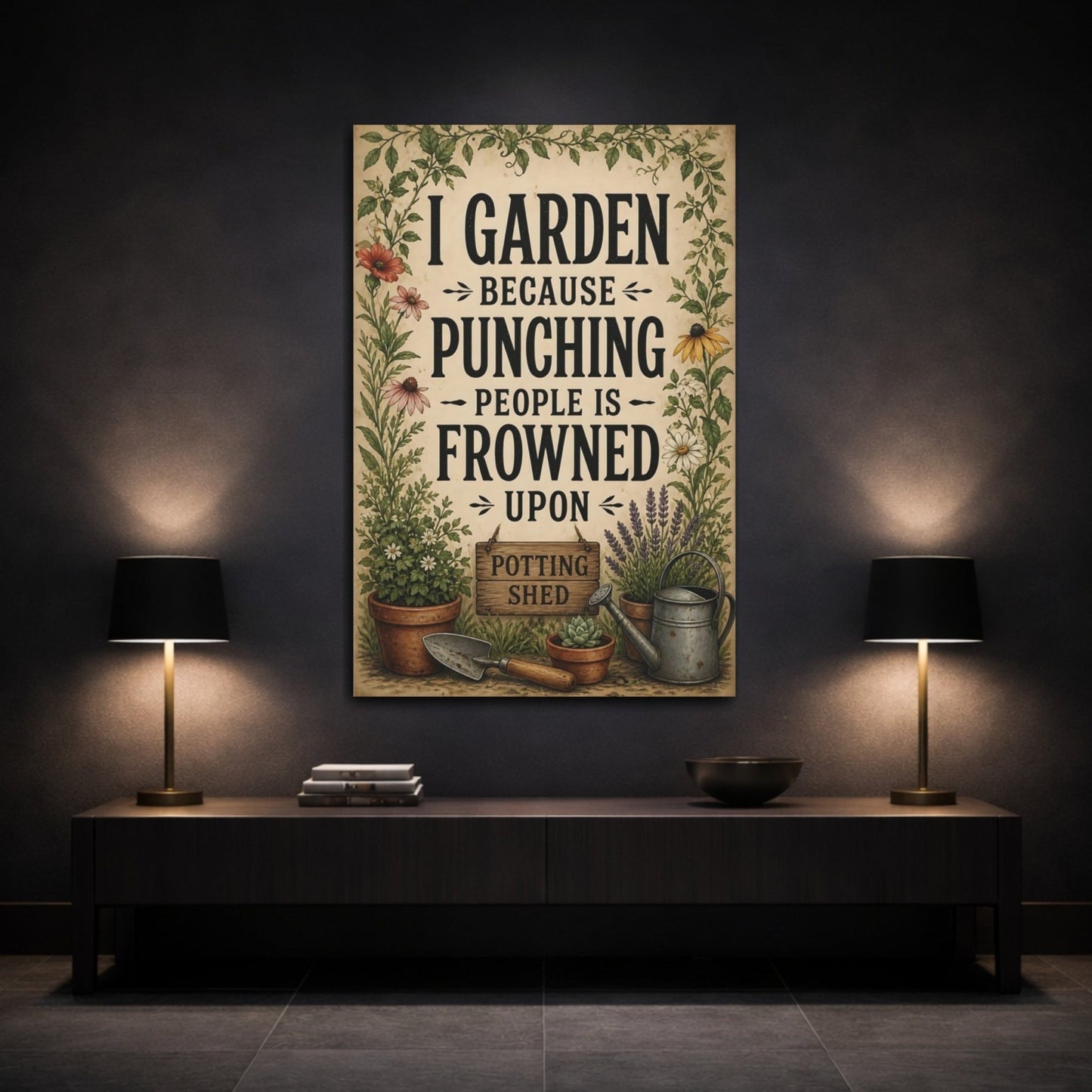 Nature Gardening Humor Beige Brown Garden Canvas Print – Kitchen, Breakfast Nook, - YesArtYes