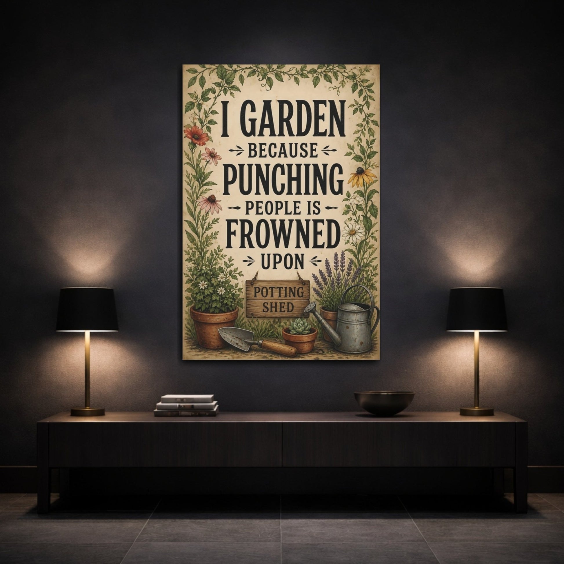 Nature Gardening Humor Beige Brown Garden Canvas Print – Kitchen, Breakfast Nook, - YesArtYes