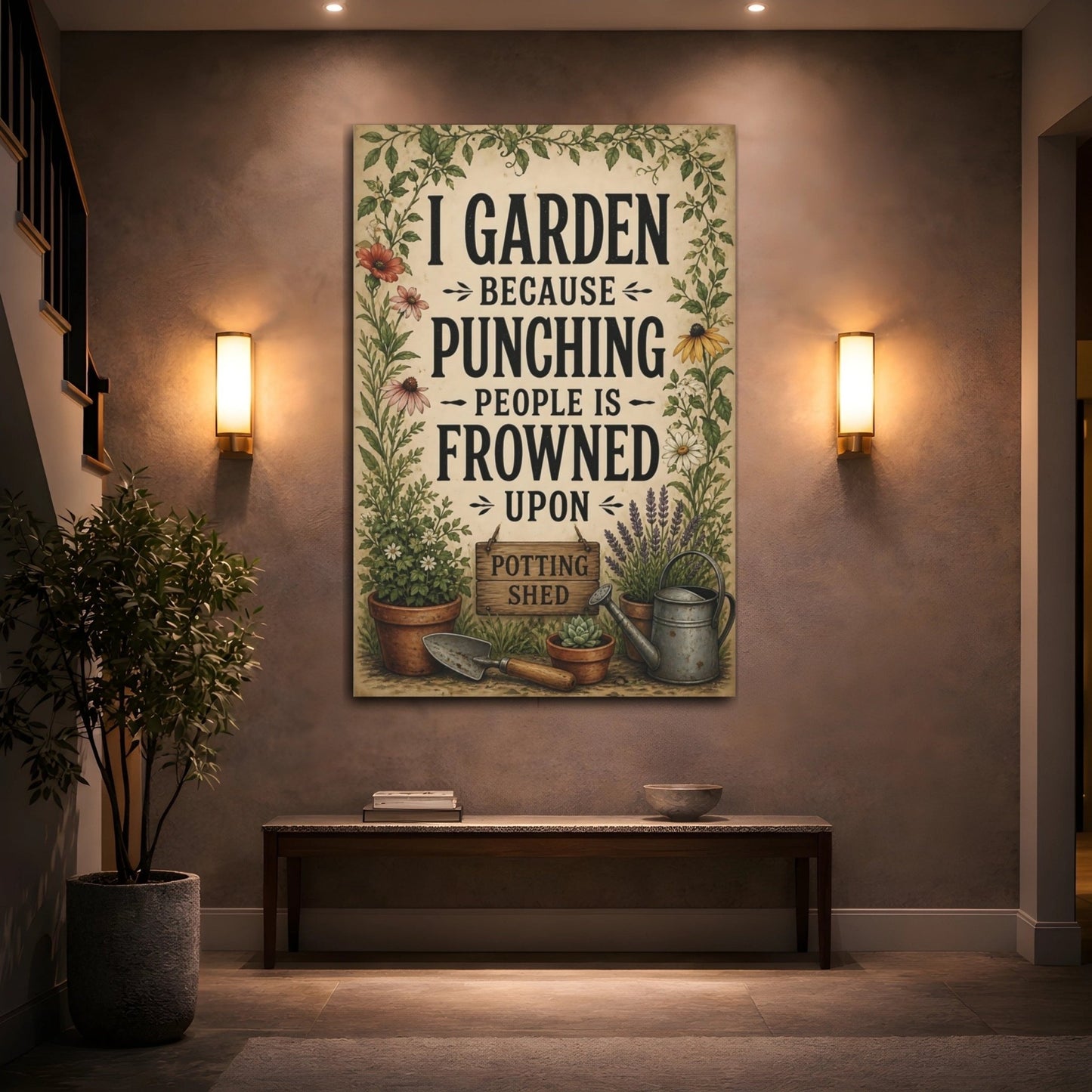 Nature Gardening Humor Beige Brown Garden Canvas Print – Kitchen, Breakfast Nook, - YesArtYes