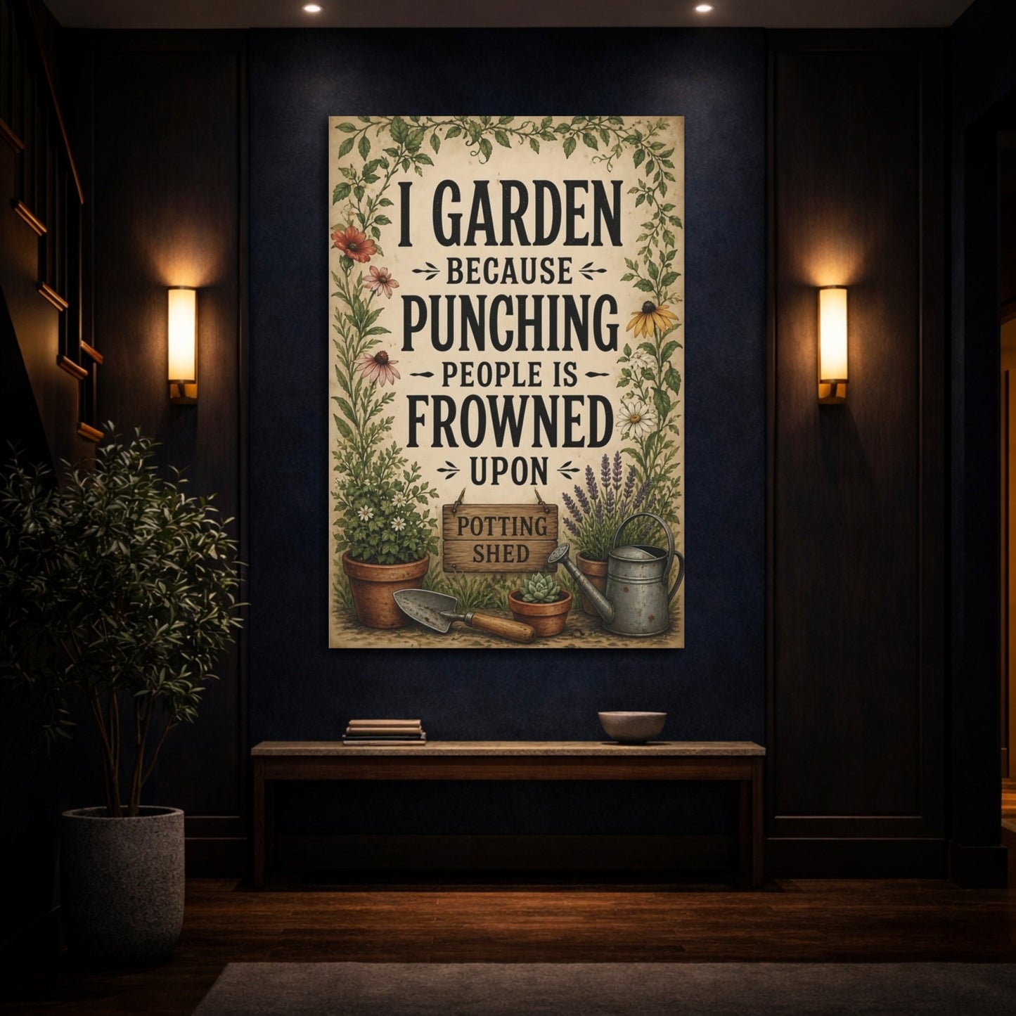 Nature Gardening Humor Beige Brown Garden Canvas Print – Kitchen, Breakfast Nook, - YesArtYes