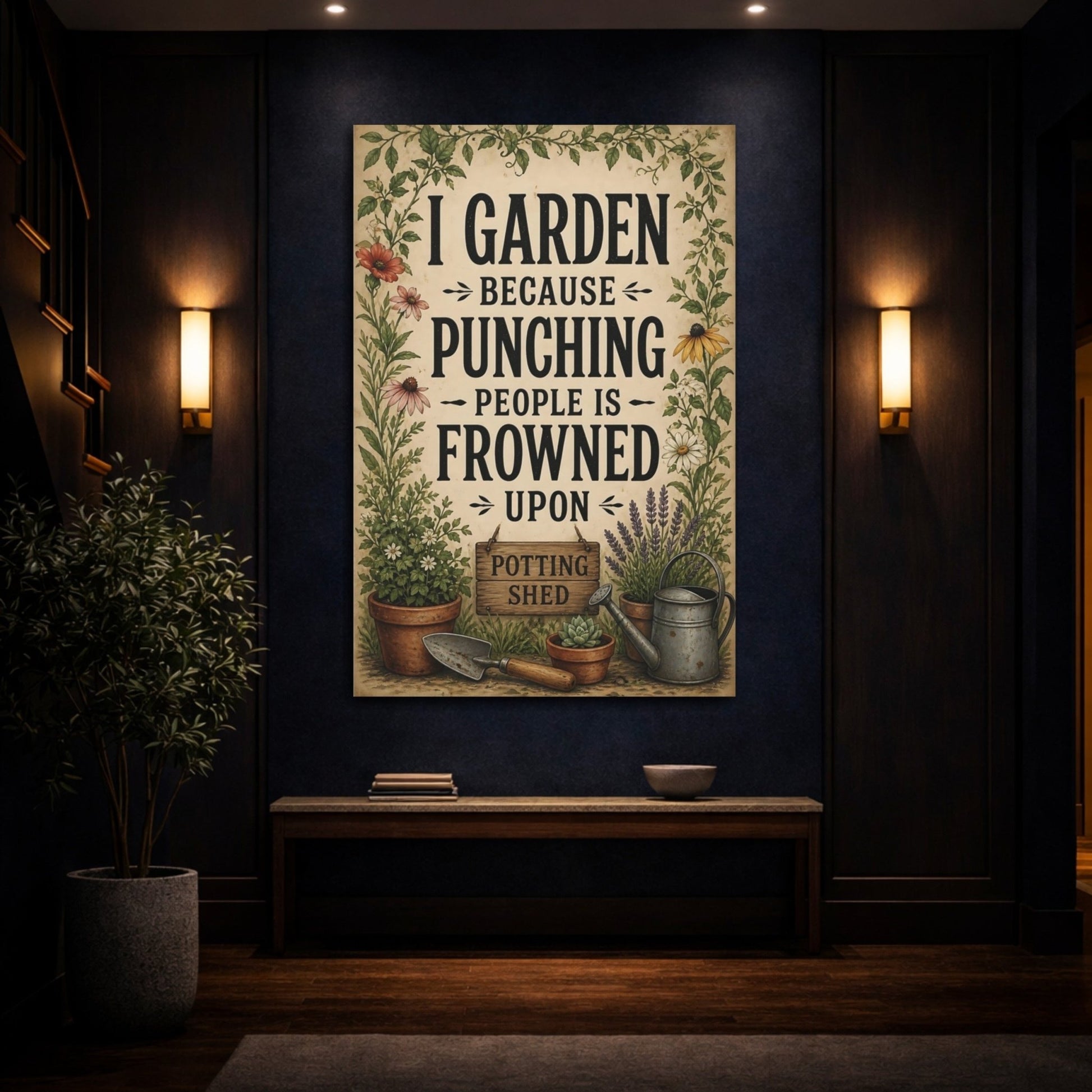 Nature Gardening Humor Beige Brown Garden Canvas Print – Kitchen, Breakfast Nook, - YesArtYes