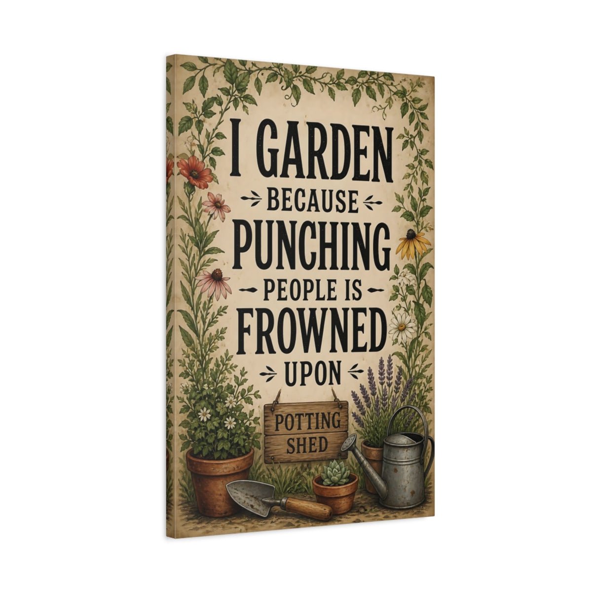 Nature Gardening Humor Beige Brown Garden Canvas Print – Kitchen, Breakfast Nook, - YesArtYes