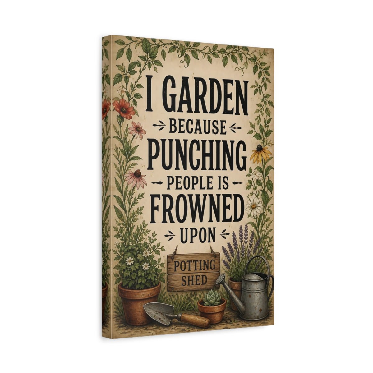 Nature Gardening Humor Beige Brown Garden Canvas Print – Kitchen, Breakfast Nook, - YesArtYes