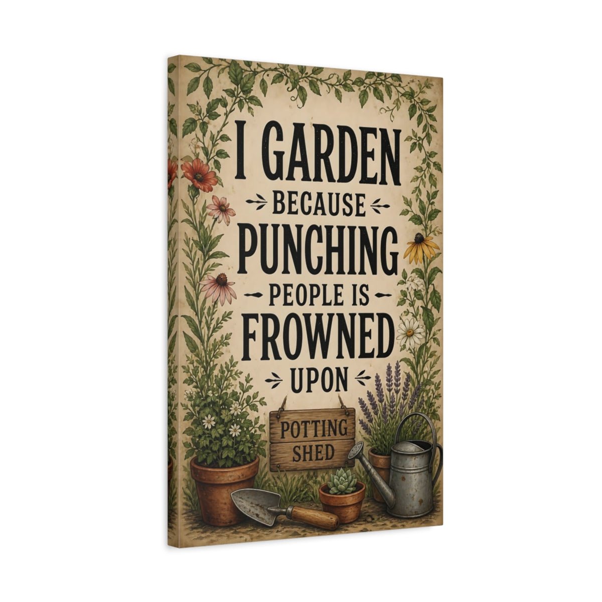 Nature Gardening Humor Beige Brown Garden Canvas Print – Kitchen, Breakfast Nook, - YesArtYes