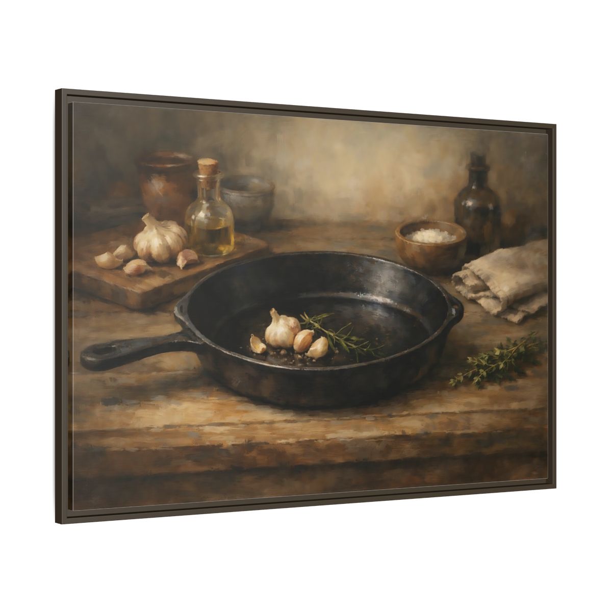 Main Mockup. Nature Garlic Rustic Brown shown as stretched canvas wall art