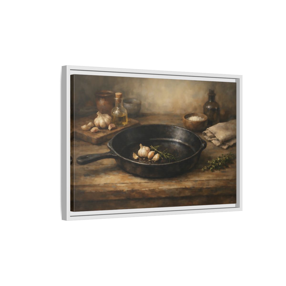 Side Mockup 1. Nature Garlic Rustic Brown shown as stretched canvas wall art