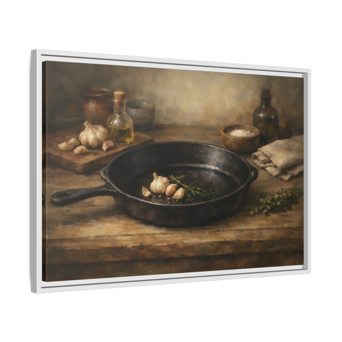 Side Mockup 10. Nature Garlic Rustic Brown shown as stretched canvas wall art