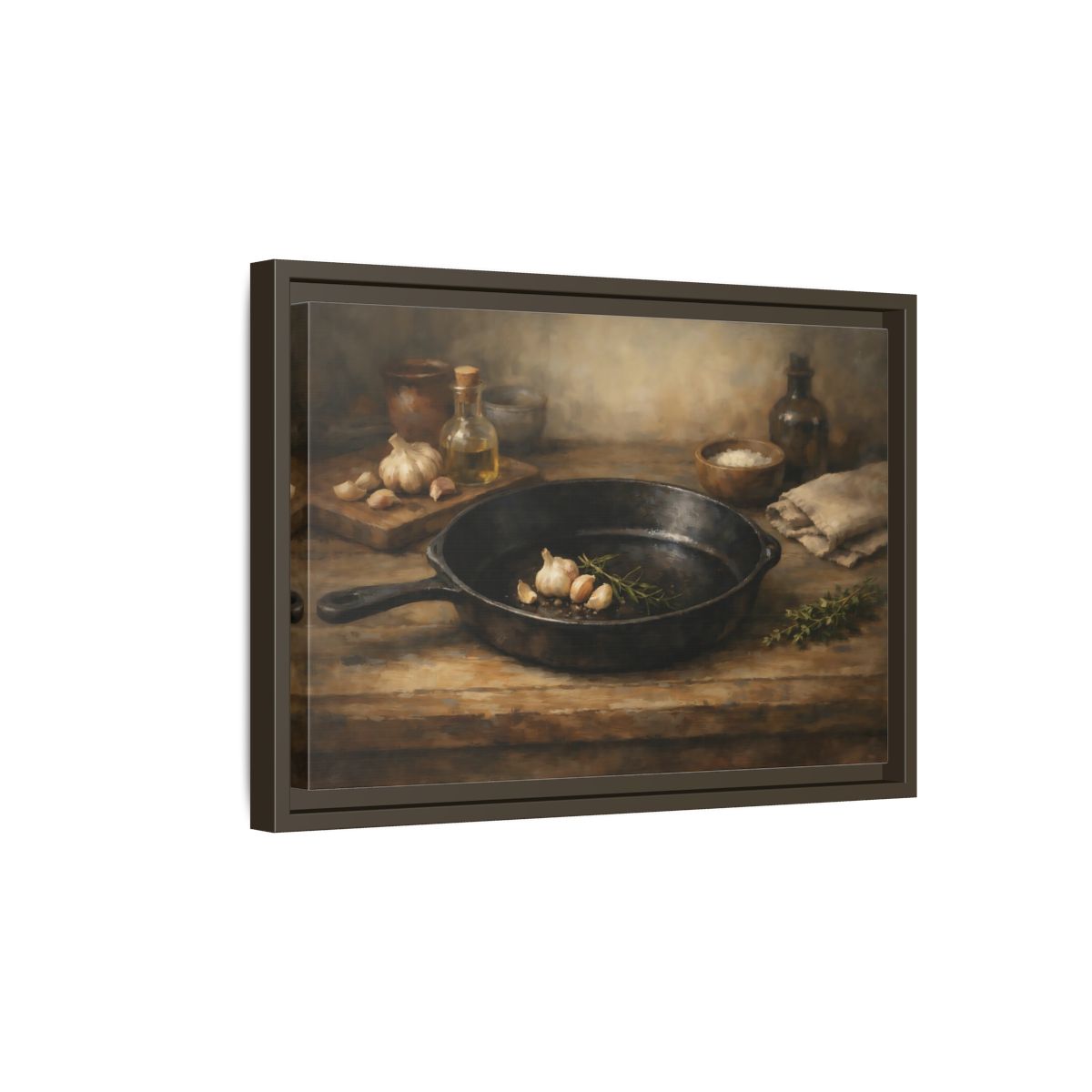 Side Mockup 5. Nature Garlic Rustic Brown shown as stretched canvas wall art