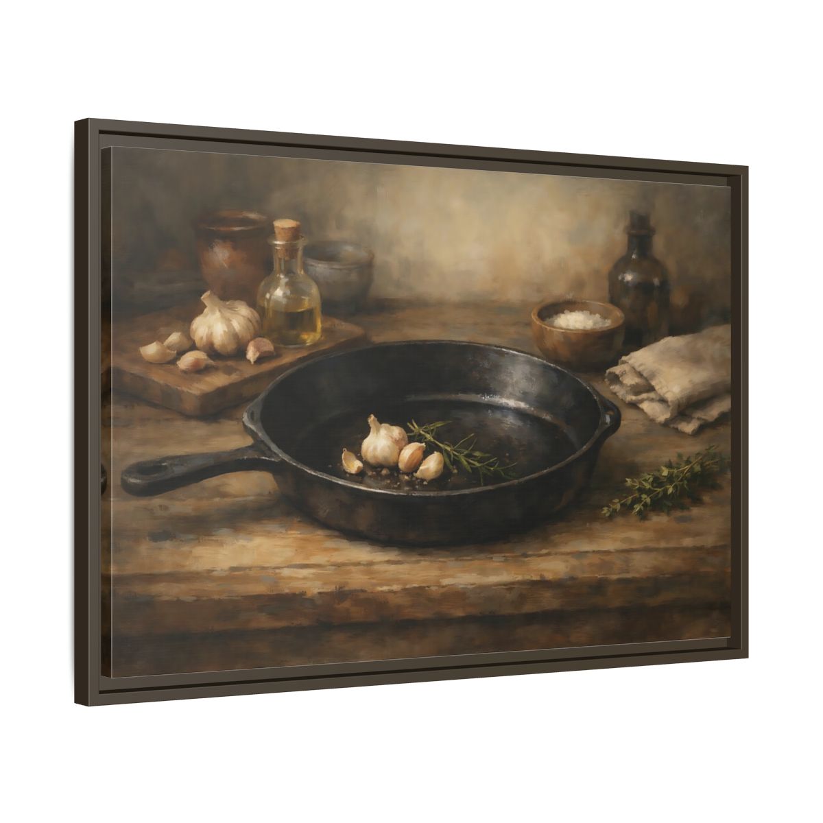 Side Mockup 11. Nature Garlic Rustic Brown shown as stretched canvas wall art