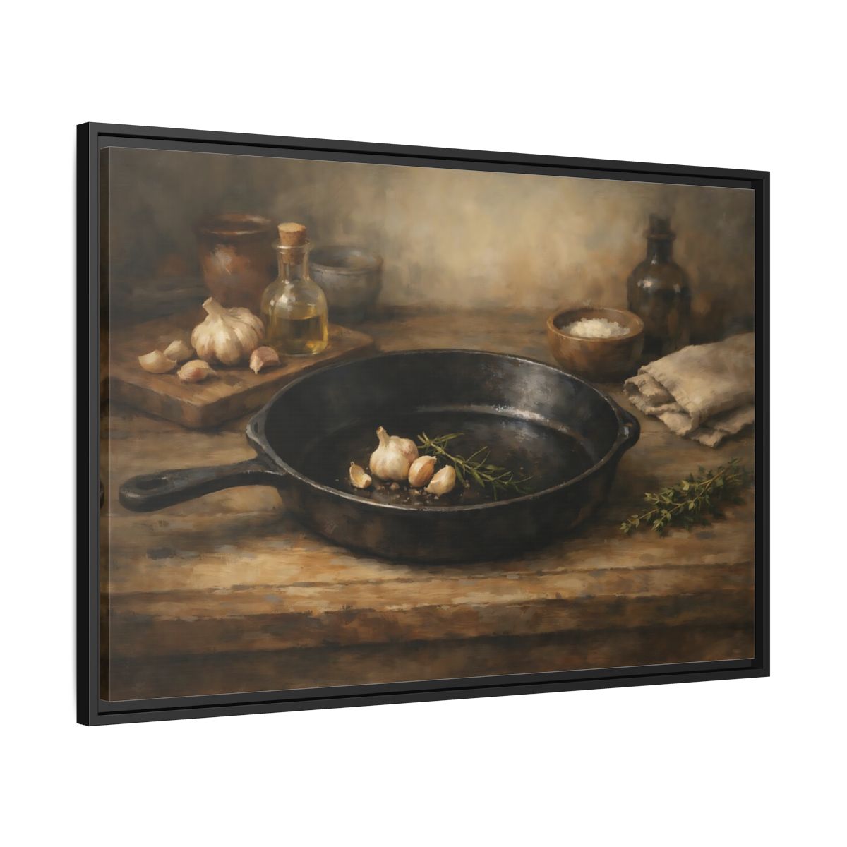 Side Mockup 13. Nature Garlic Rustic Brown shown as stretched canvas wall art
