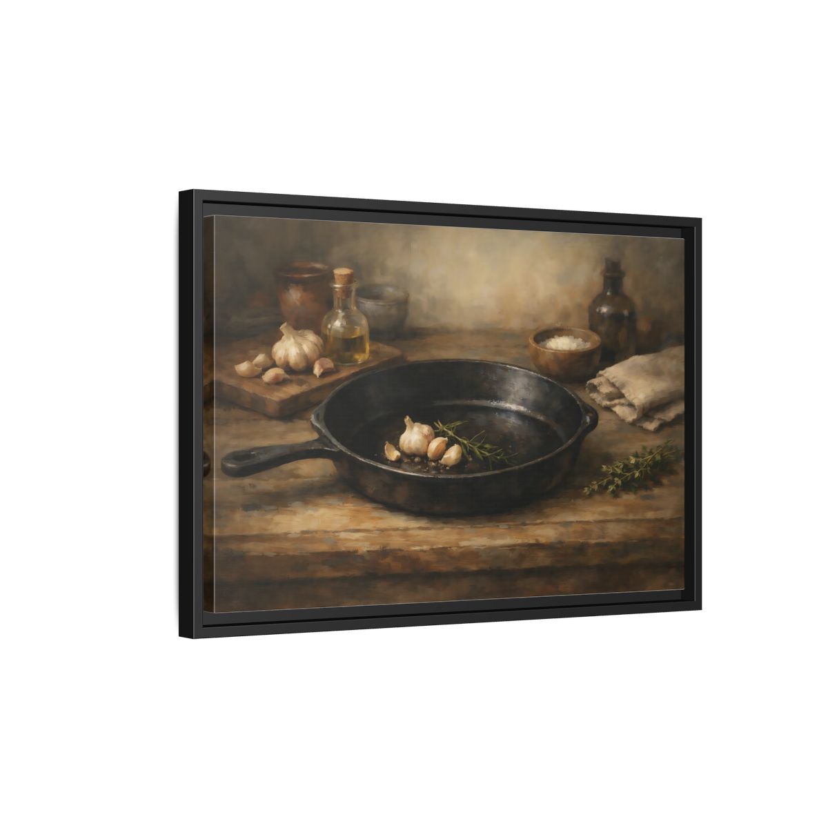 Side Mockup 3. Nature Garlic Rustic Brown shown as stretched canvas wall art