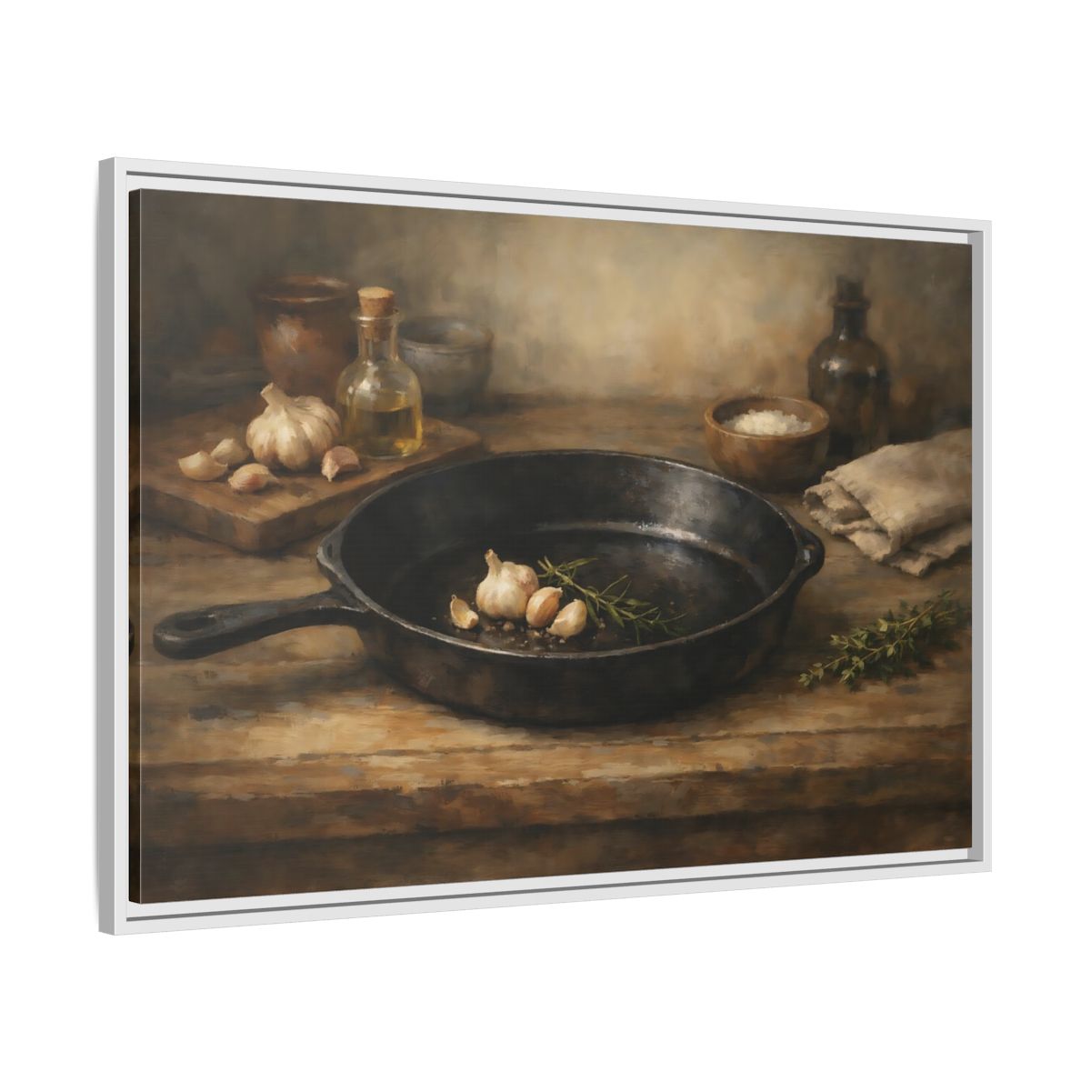 Side Mockup 8. Nature Garlic Rustic Brown shown as stretched canvas wall art