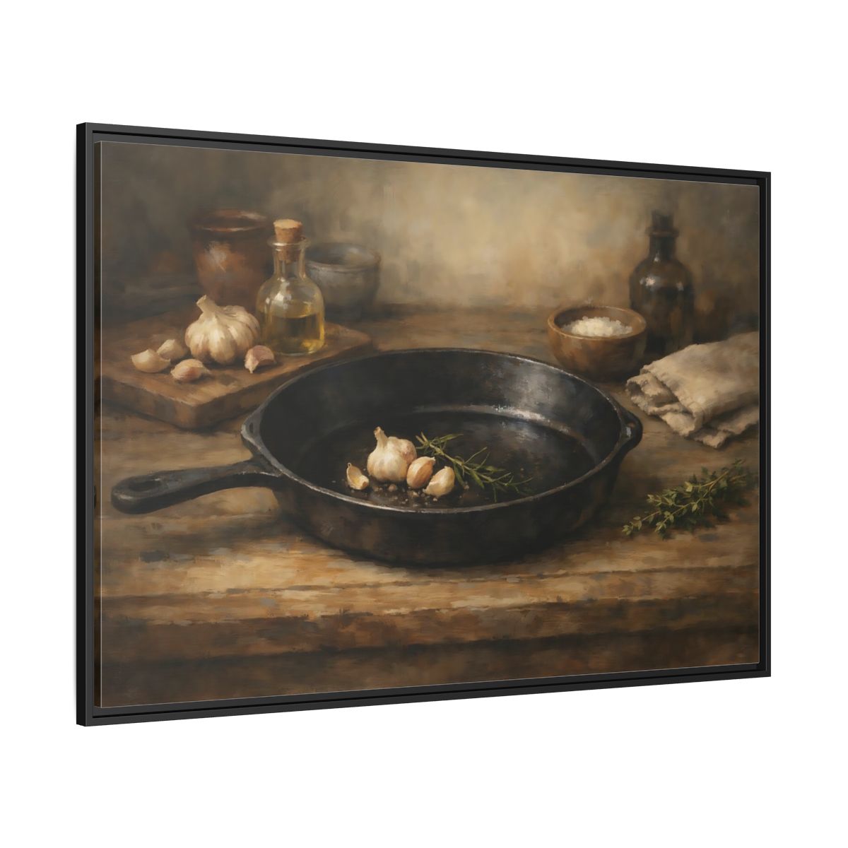 Side Mockup 12. Nature Garlic Rustic Brown shown as stretched canvas wall art