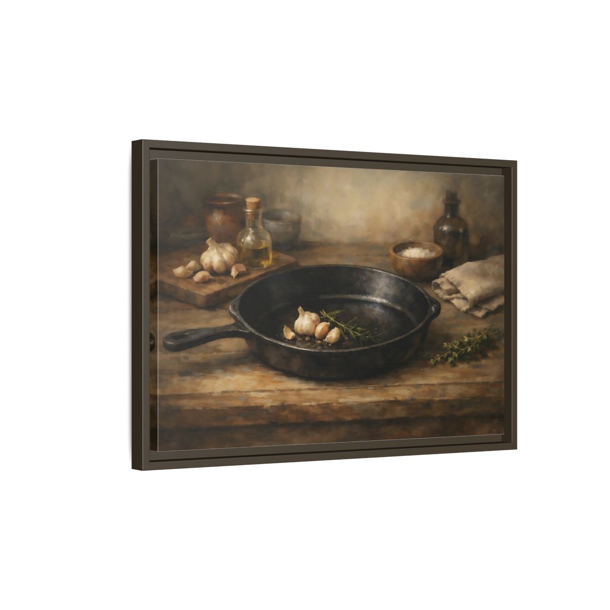 Side Mockup 2. Nature Garlic Rustic Brown shown as stretched canvas wall art