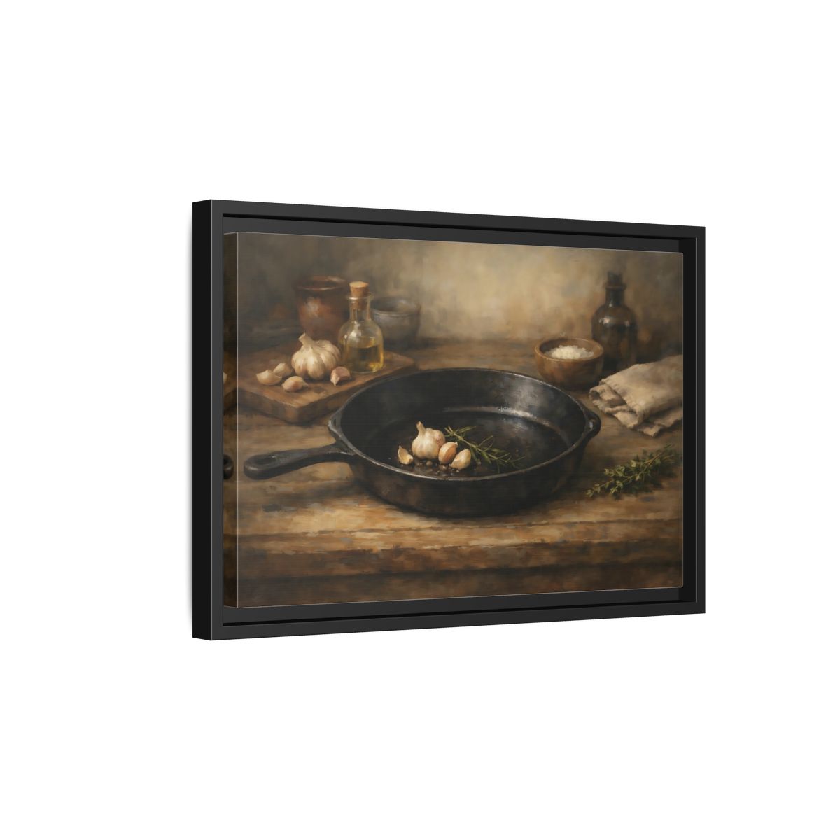 Side Mockup 6. Nature Garlic Rustic Brown shown as stretched canvas wall art