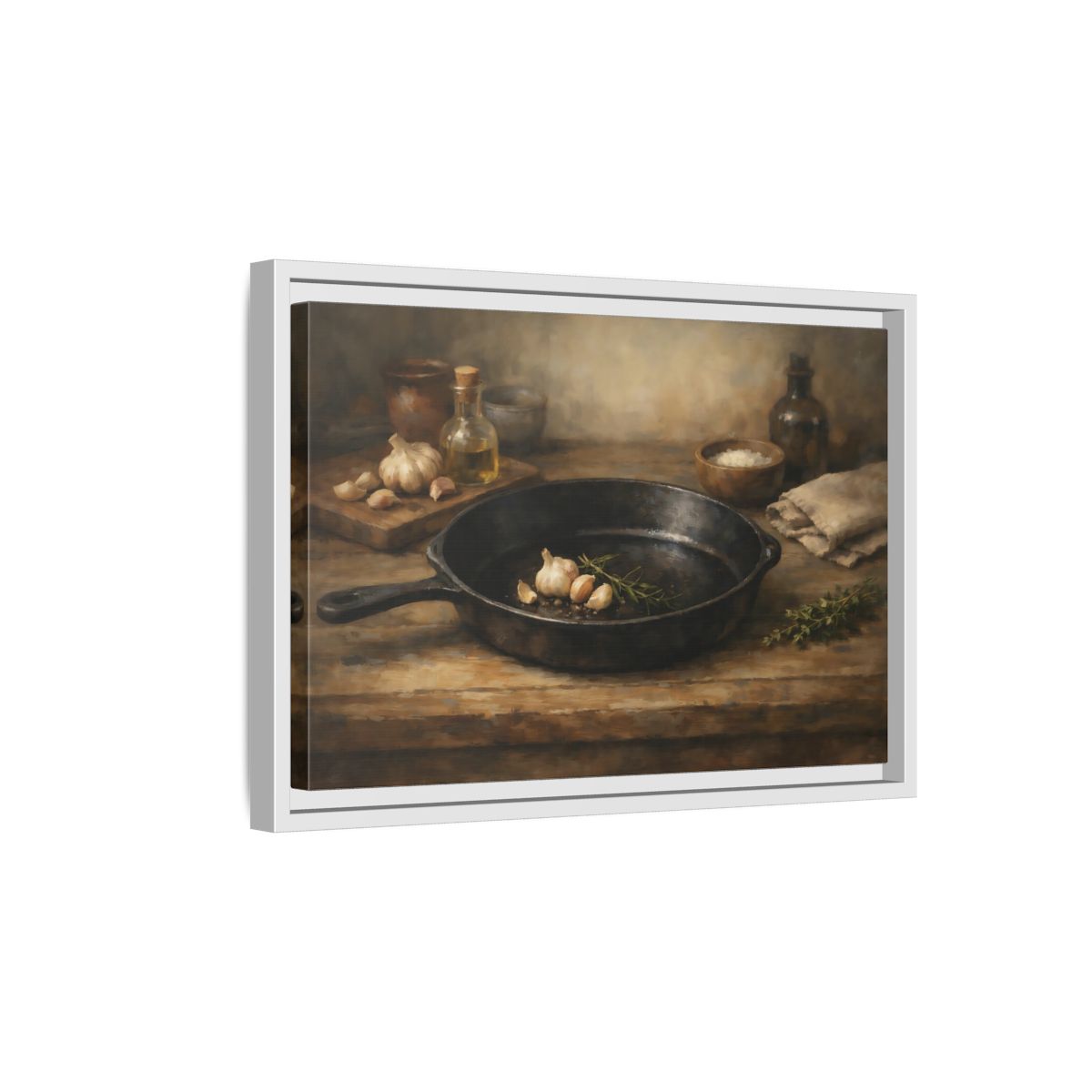 Side Mockup 4. Nature Garlic Rustic Brown shown as stretched canvas wall art